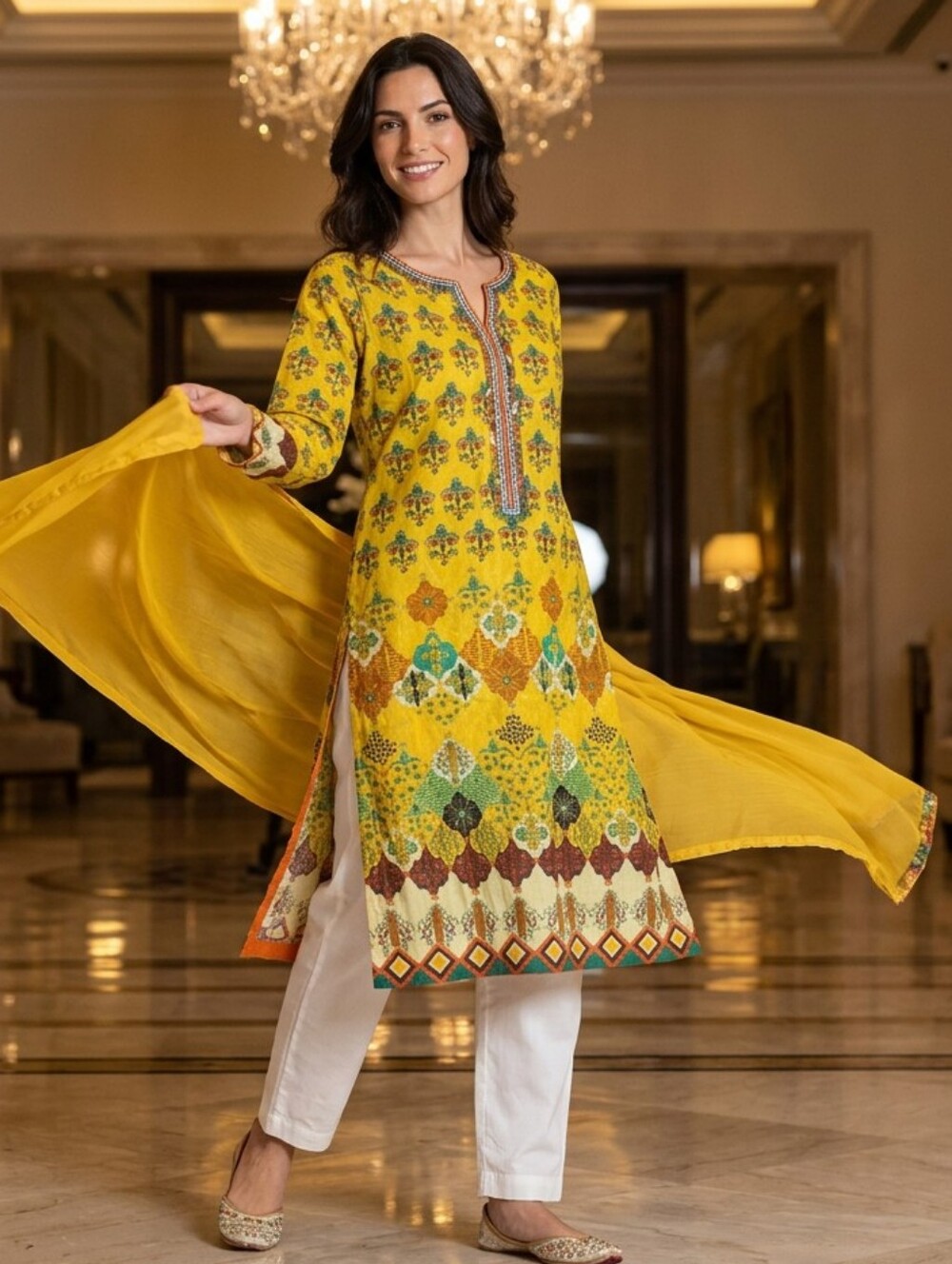 Chinyere Yellow Printed Women’s Kurta Dress by Cider